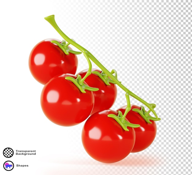 Rode tomaten met groene stengel ontwerpelement geïsoleerd op witte achtergrond Realistische pomodoro bunch rauwe biologische boerderij groente gezond voedsel