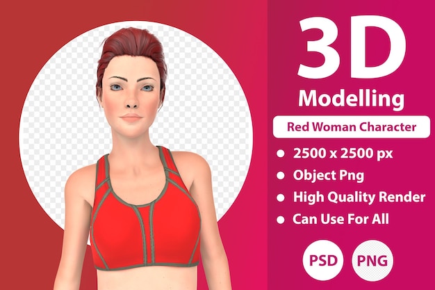 PSD rode vrouw karakter 3d-modellering