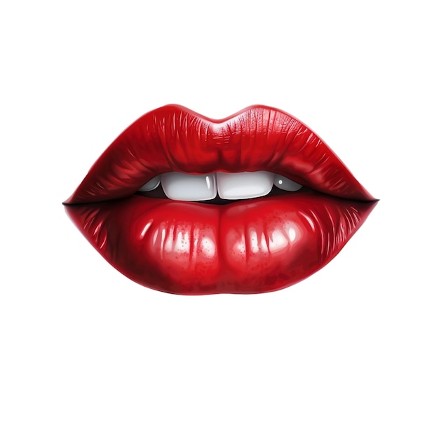 PSD rode vrouwelijke lippen op transparante achtergrond gemaakt met generatieve ai