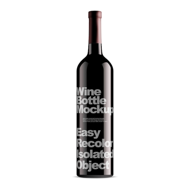 Rode wijnfles zwart glas psd mockup geïsoleerde sjabloon om label te plaatsen