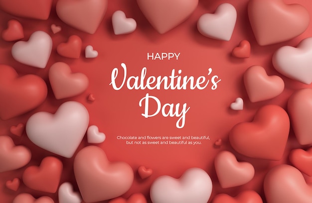 PSD rode, witte en roze harten achtergrond met sweet happy valentines day greetings