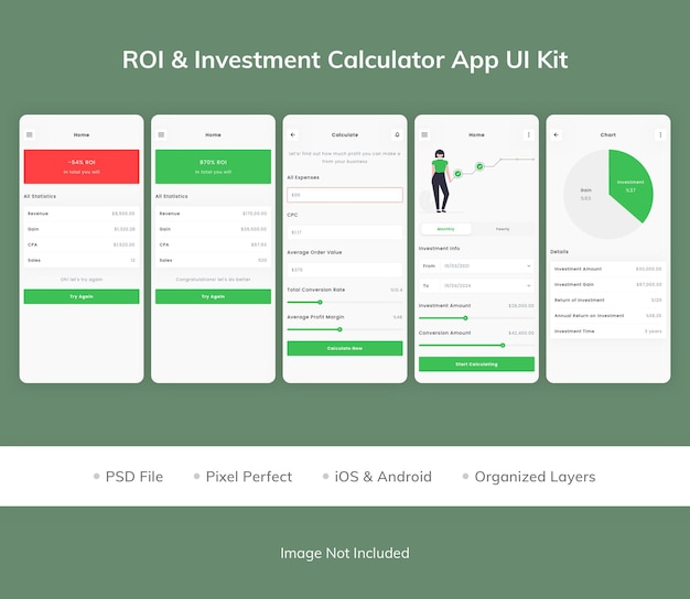 Roi amp investment calculator app ui kit