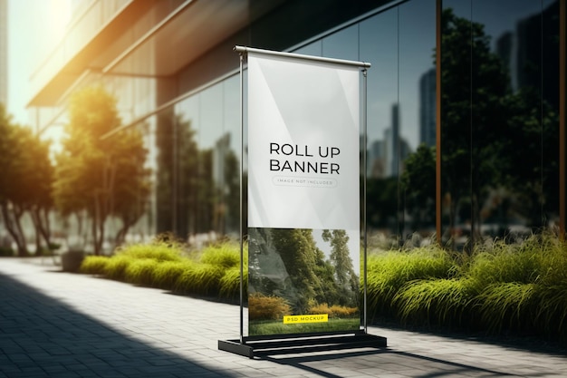 Roll up banner on a city street