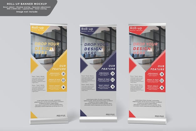 Roll up banner mockup design vista frontale