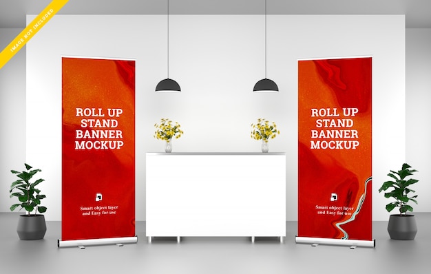 Roll up banner stand mockup bij de receptie