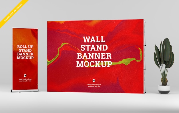 Roll Up Banner and Wall Stand Banner Mockup.
