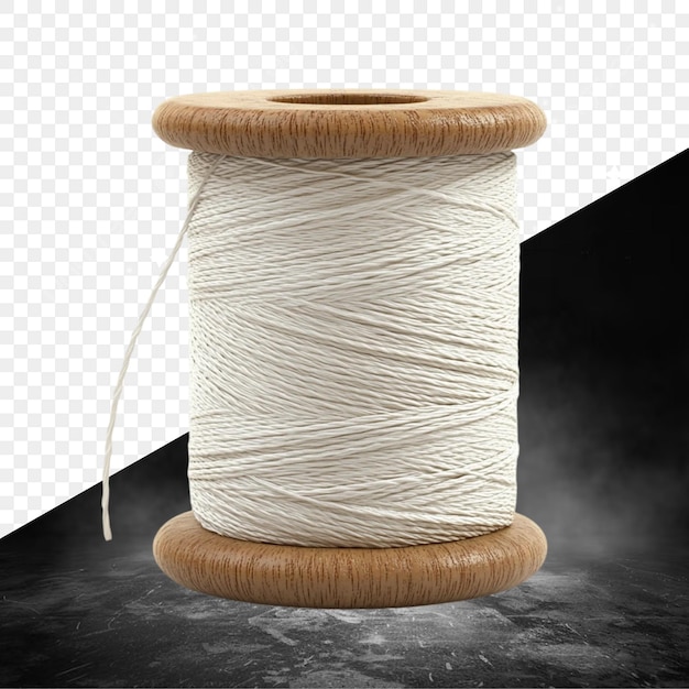 a roll of white thread with a black background and a black background