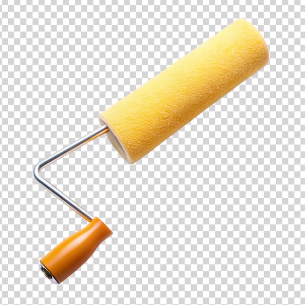 A roller brush with a yellow brush and an orange handle on transparent background
