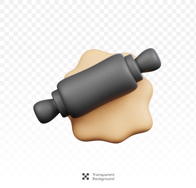 PSD rolling pin with dough kitchenware and cooking icon on transparent background 3d render