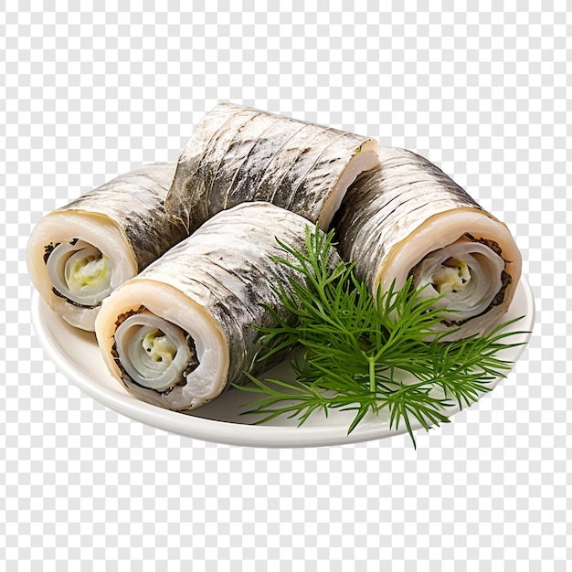 PSD rollmops pickeled herring rolls izolowane na przezroczystym tle