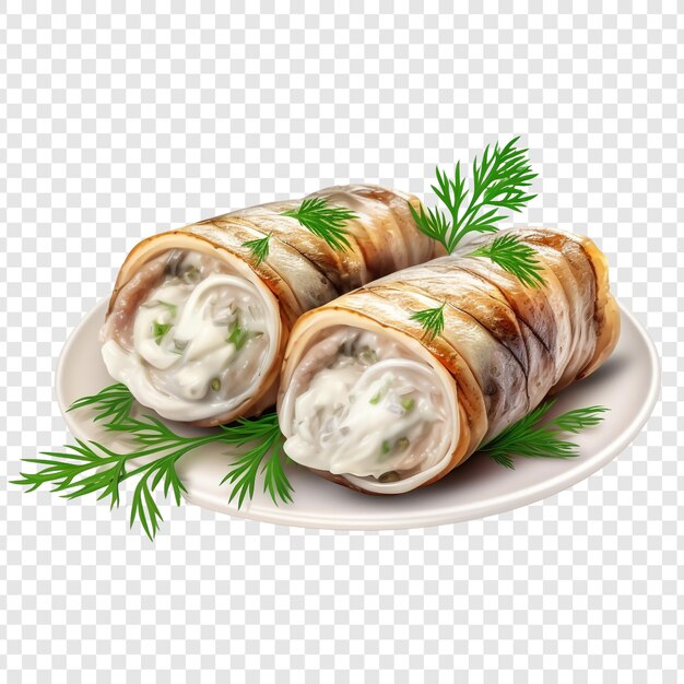 PSD rollmops pickled herring rolls geïsoleerd op transparante achtergrond