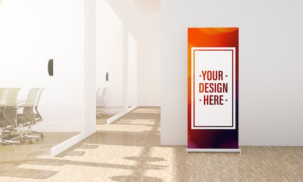 Rollup in minimalist office hall mockup