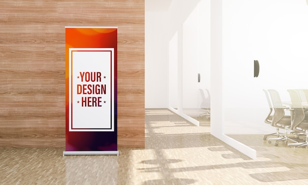 Rollup in minimalist office hall mockup