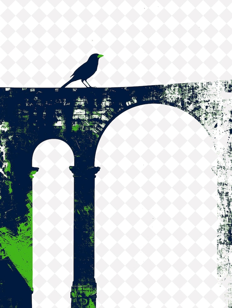 PSD roman aqueducts scene with the aqueduct and the countryside italy culture illustration design