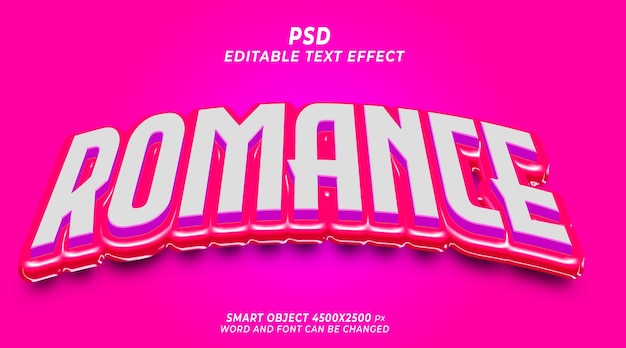 Романтический 3d psd редактируемый текстовый эффект photoshop шаблон с милым фоном