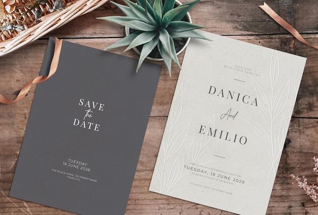 Romanctic wedding invitation mockup