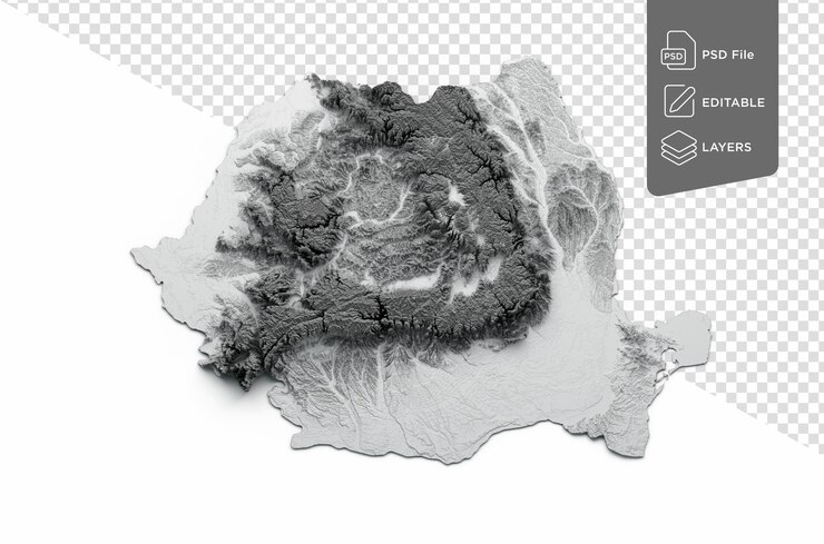 PSD карта румынии флаг румынии тенящий рельеф цвет высота карта на белом фоне 3d иллюстрация