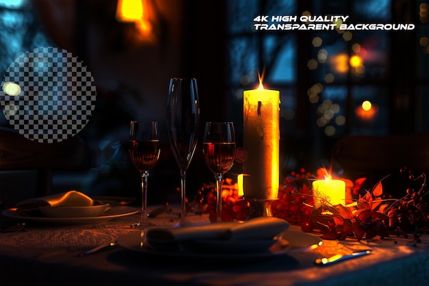 Romantic ambiance of candlelit dinner where flickering on transparent background