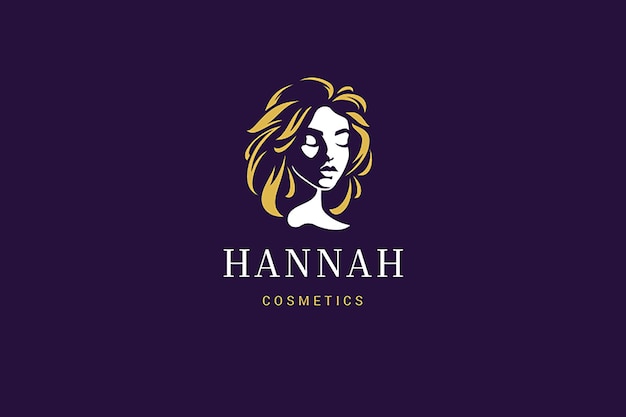 romantic beauty blonde female face silhouette retro logo design template for cosmetic flat