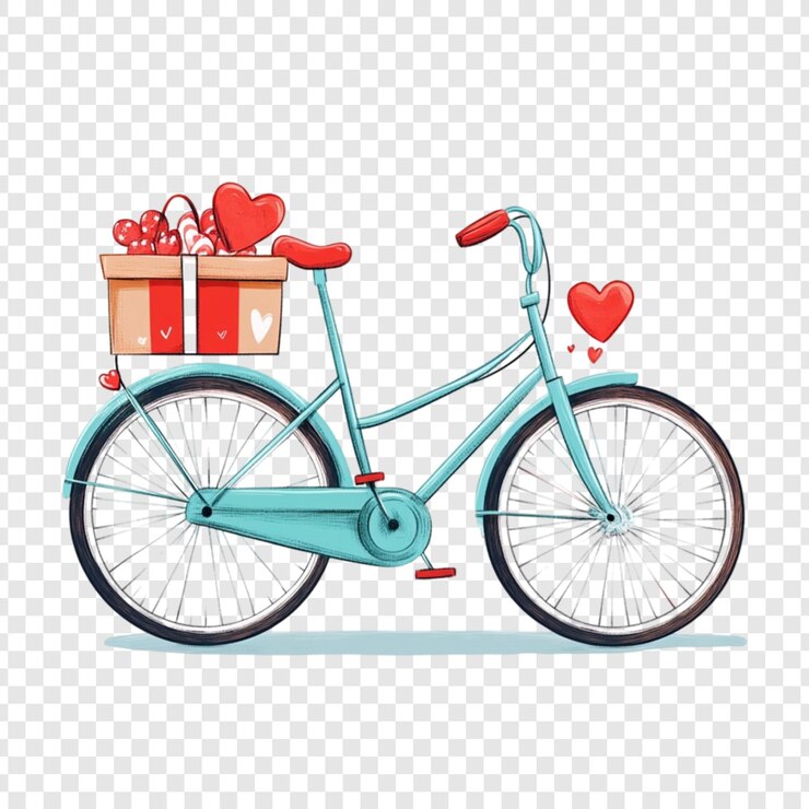 PSD romantic blue bicycle carrying a gift box filled with hearts symbolizing love and affection a sweet valentine39s day ride