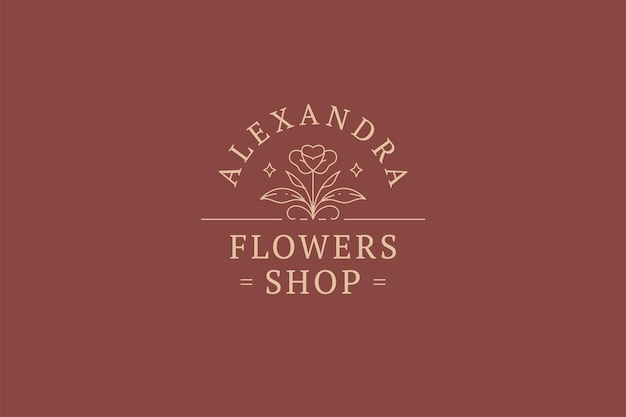 Romantic bright wild flower natural organic spring blossom decorative design line logo