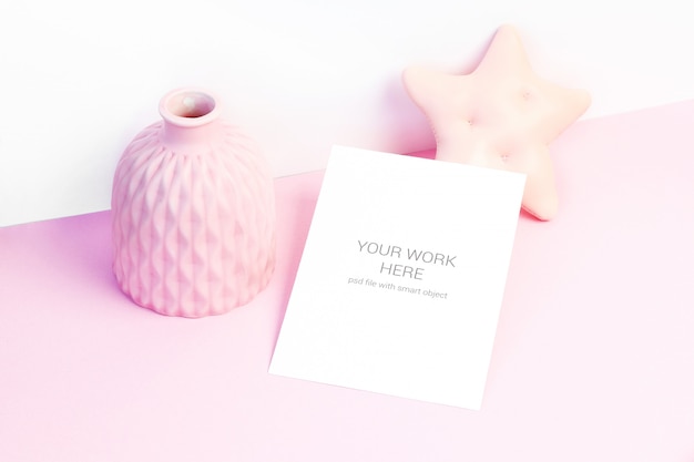 Romantic card mockup with pink bowl