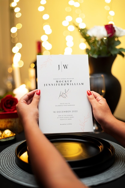 romantic dinner invitation mockup design