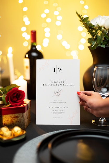 PSD romantic dinner invitation mockup design