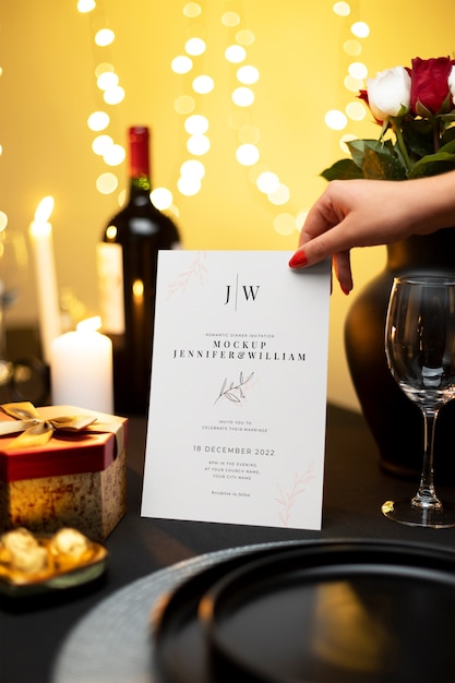 PSD romantic dinner invitation mockup design