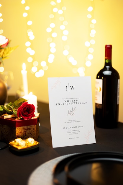 PSD romantic dinner invitation mockup design