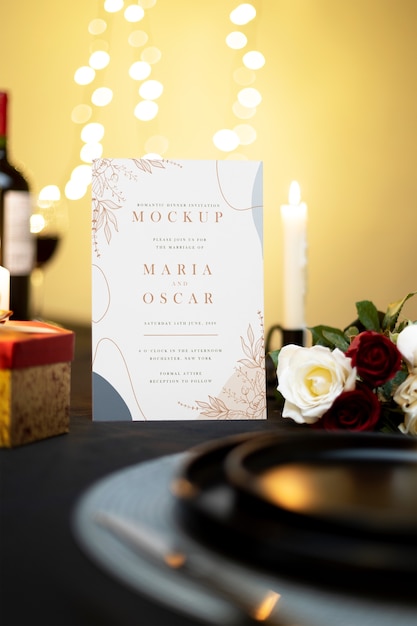 PSD romantic dinner invitation mockup design