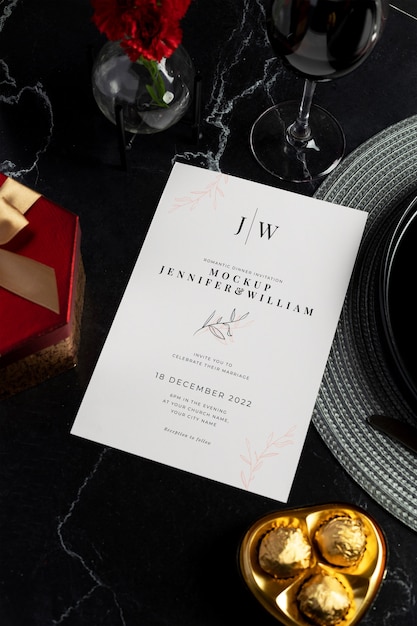romantic dinner invitation mockup design