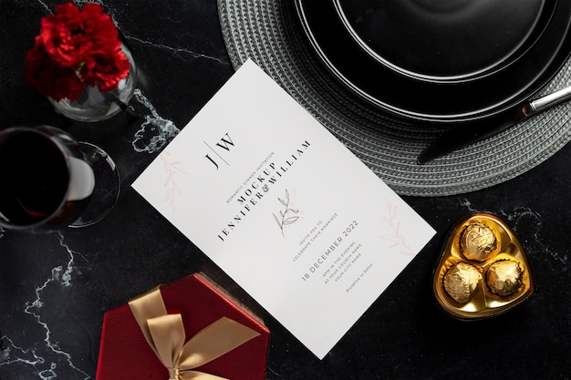 PSD romantic dinner invitation mockup design