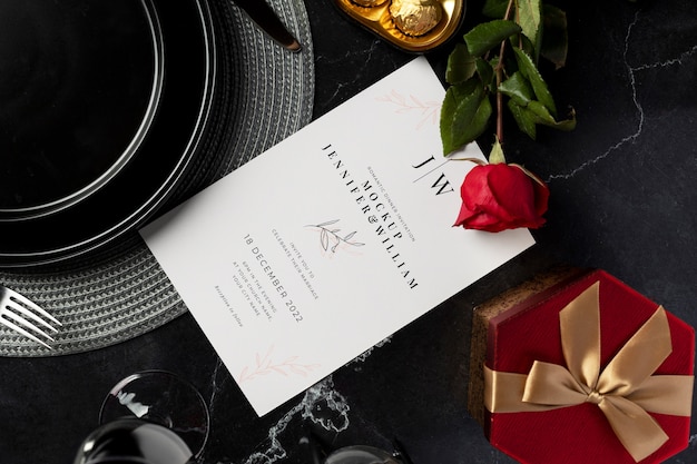 PSD romantic dinner invitation mockup design