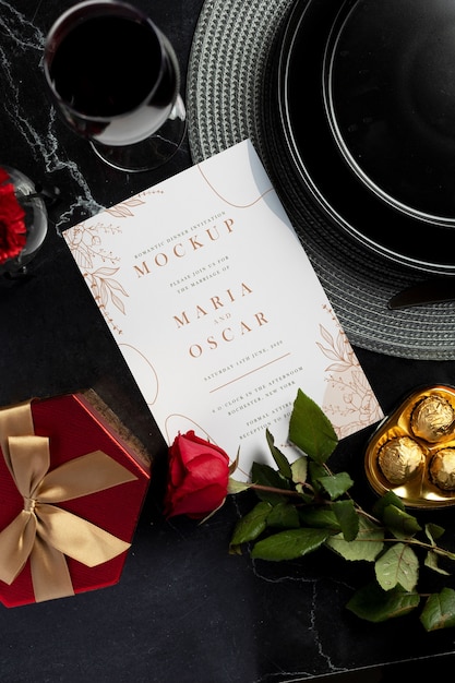 PSD romantic dinner invitation mockup design