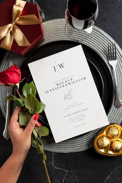 PSD romantic dinner invitation mockup design