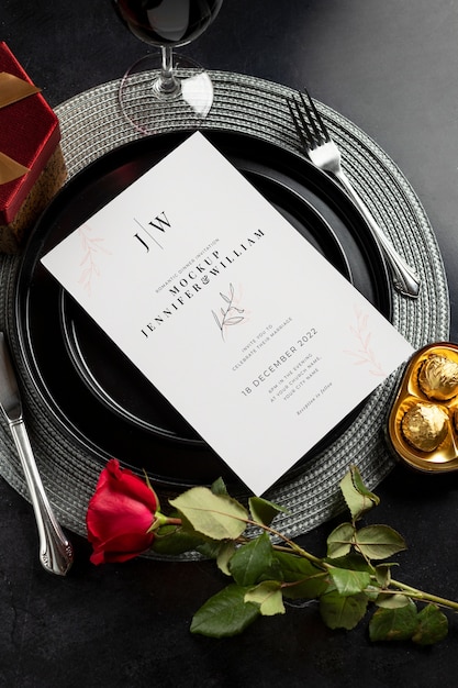 PSD romantic dinner invitation mockup design