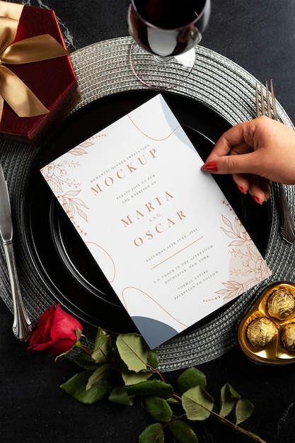 Romantic dinner invitation mockup design