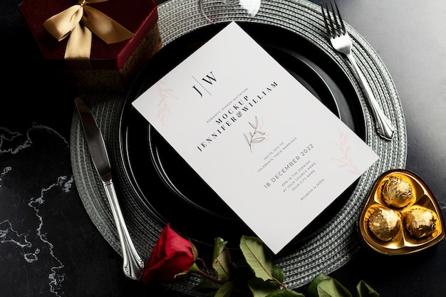 PSD romantic dinner invitation mockup design