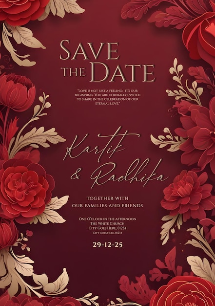 PSD romantic floral wedding invitation card design template