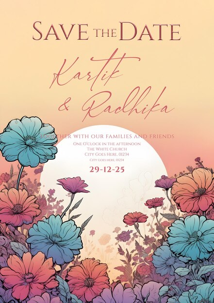 PSD romantic floral wedding invitation card design template