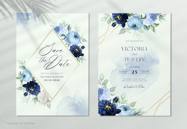 PSD ロマンチックな花の結婚式の招待カードのテンプレート