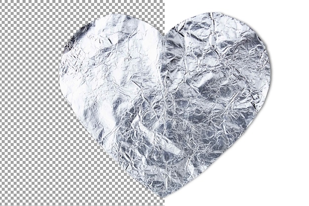 Romantic heart made of metal foil Isolation on a transparent background