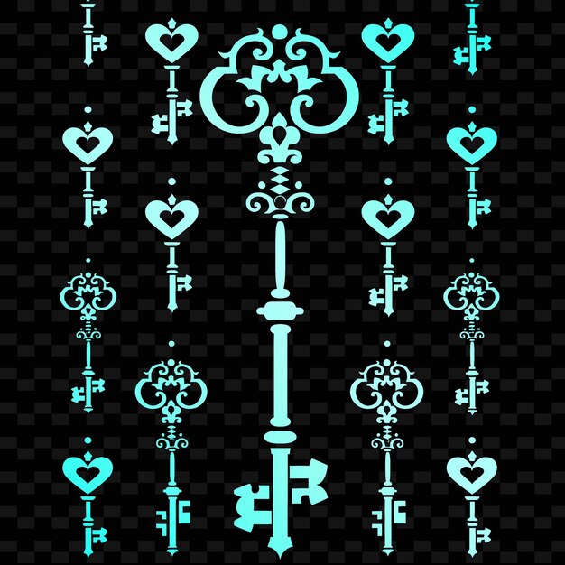 PSD romantic key folk art with keyhole pattern and heart details illustration decor motifs collection