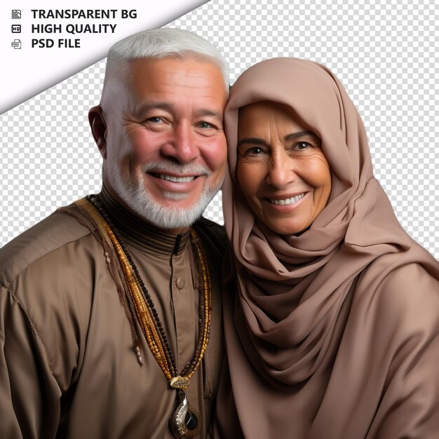 Romantic old arabic couple valentines day with jewelry bo transparent background psd isolated