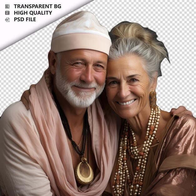 PSD romantic old arabic couple valentines day with jewelry bo transparent background psd isolated