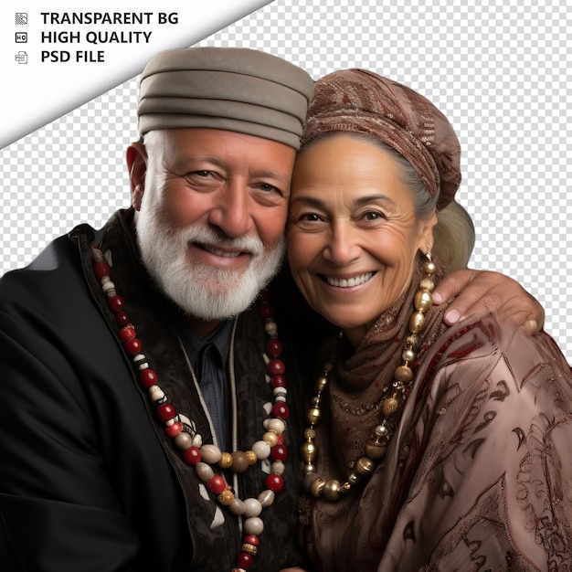 PSD romantic old arabic couple valentines day with jewelry el transparent background psd isolated