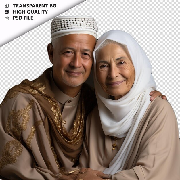 PSD romantic old arabic couple valentines day with jewelry fo transparent background psd isolated