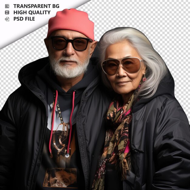 PSD romantic old arabic couple valentines day with presents s transparent background psd isolated