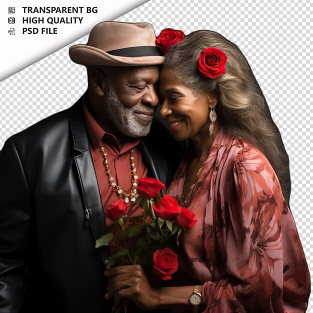 PSD romantic old black couple valentines day with kissing boh transparent background psd isolated